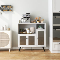 Mueble Industrial Despensa para Cocina con Puertas en Vidrio Templado Repisas Regulables para Comedor Salón Estudio 100 x 39,5 x 100 cm Blanco