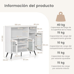 Mueble Industrial Despensa para Cocina con Puertas en Vidrio Templado Repisas Regulables para Comedor Salón Estudio 100 x 39,5 x 100 cm Blanco