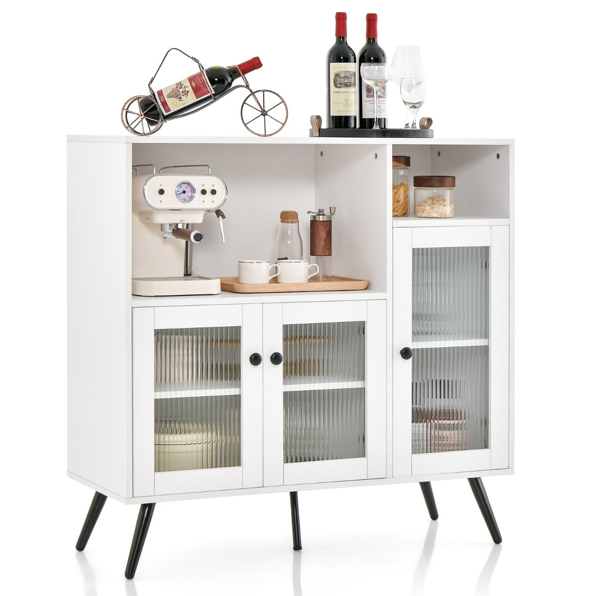 Mueble Industrial Despensa para Cocina con Puertas en Vidrio Templado Repisas Regulables para Comedor Salón Estudio 100 x 39,5 x 100 cm Blanco