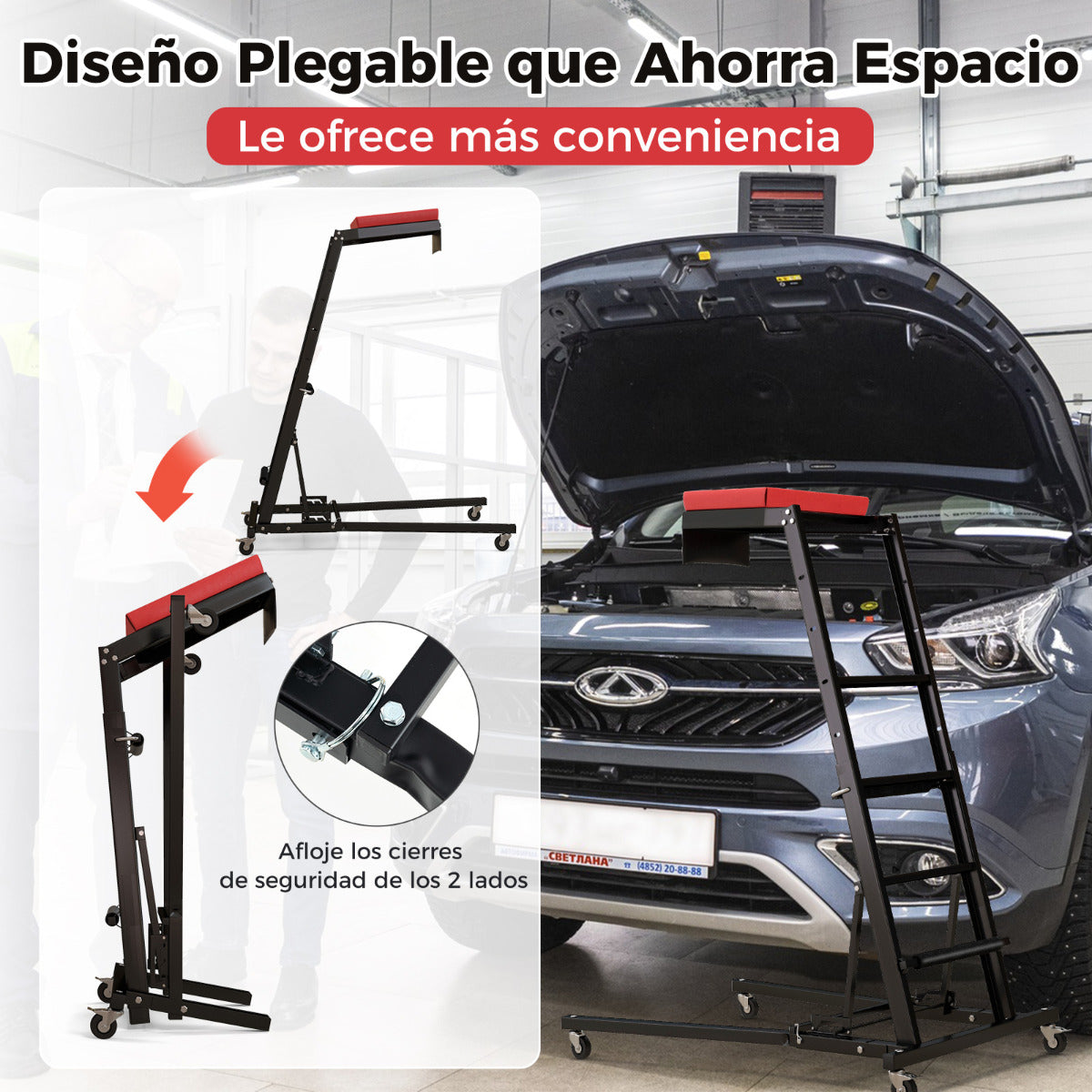 Elevador Lateral Plegable Mecanismo Automotriz con Altura Ajustable de 114,5 a 168 cm y Ángulo de 3 Velocidades Plataforma Acolchada