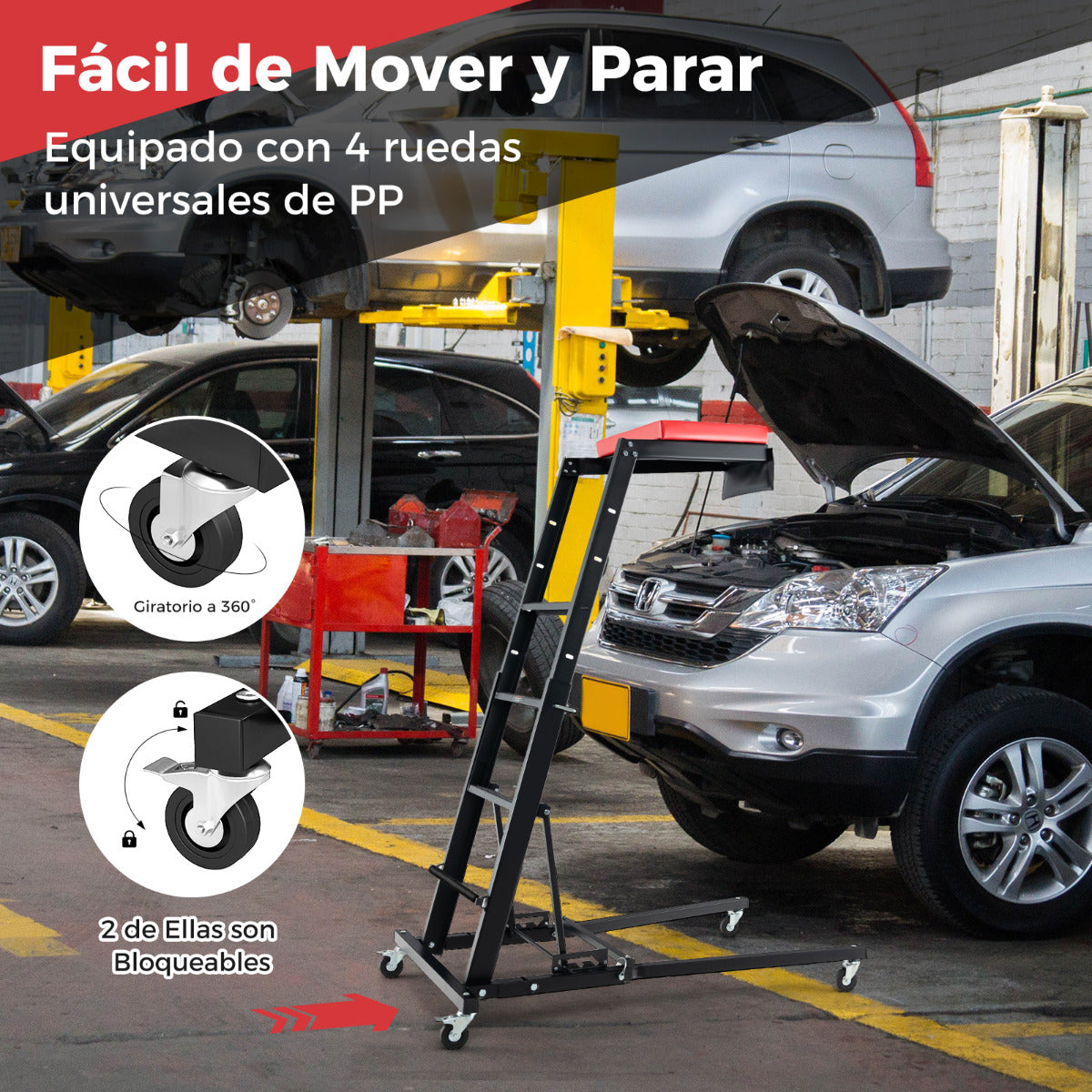 Elevador Lateral Plegable Mecanismo Automotriz con Altura Ajustable de 114,5 a 168 cm y Ángulo de 3 Velocidades Plataforma Acolchada
