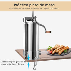 Máquina Relleno de Salchichas 5kg Embutidora de Salchichas con 6 Tubos de Llenado de acero