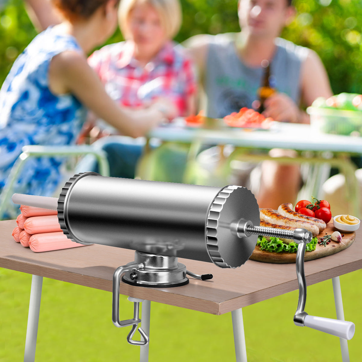 2,5kg Embutidora de Salchichas Manual en aluminio con Ventosa de Sujeción con 3 tubos de distintos grosores