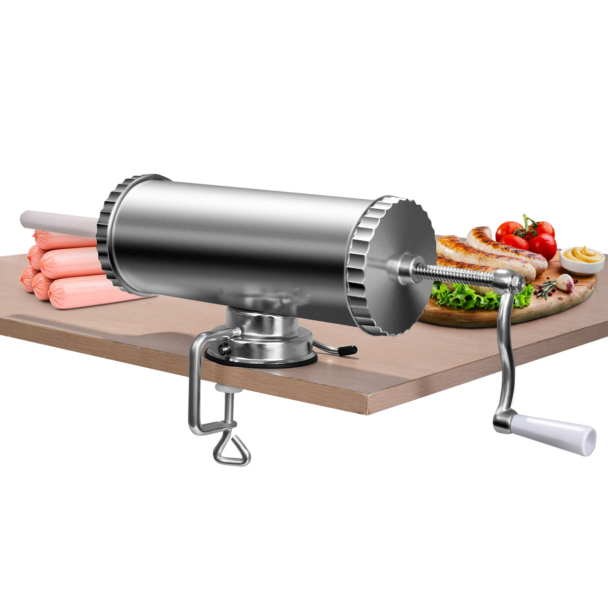 2,5kg Embutidora de Salchichas Manual en aluminio con Ventosa de Sujeción con 3 tubos de distintos grosores