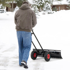 Pala de Nieve de 91,5 cm con Ruedas Empujador de Nieve de Metal con Ángulo Ajustable Mango Ajustable en Altura y Ángulo para Entrada Negro