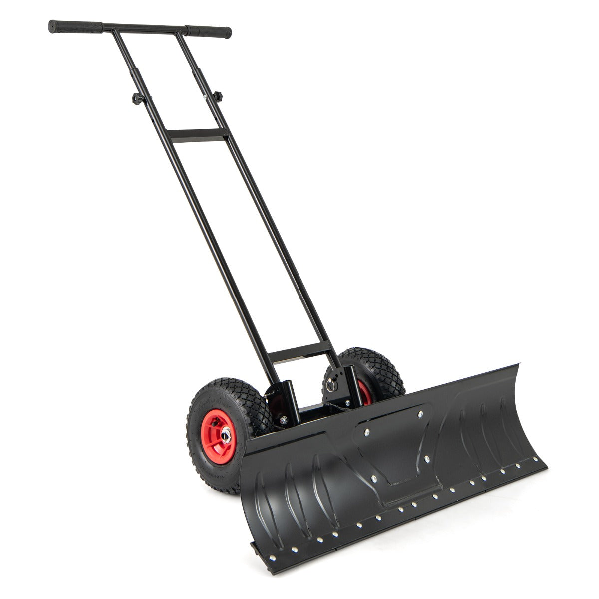 Pala de Nieve de 91,5 cm con Ruedas Empujador de Nieve de Metal con Ángulo Ajustable Mango Ajustable en Altura y Ángulo para Entrada Negro