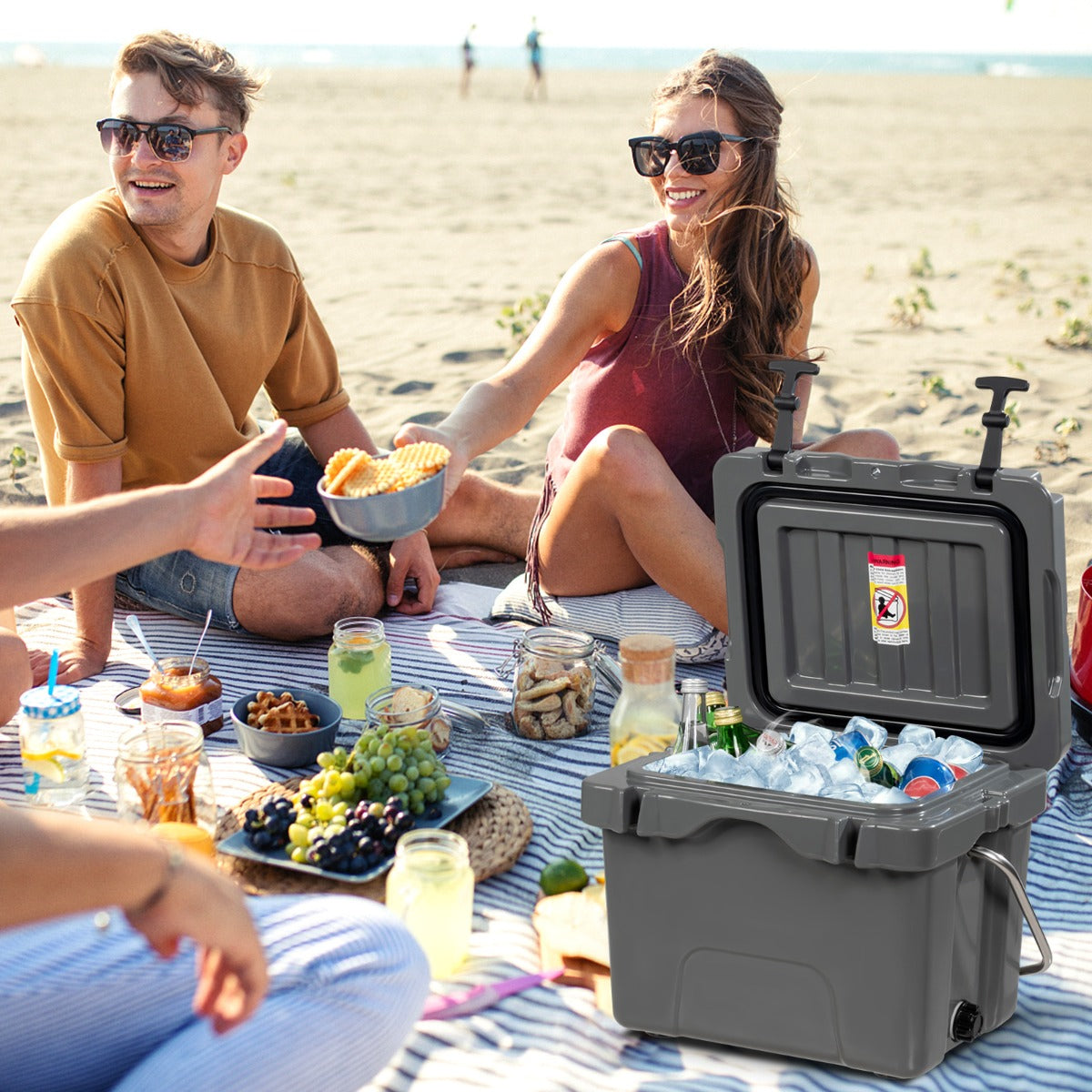 Enfriador 15 L Caja de Hielo Portátil a Prueba de Fugas 24 Latas para Camping 46 x 34 x 33 cm Gris
