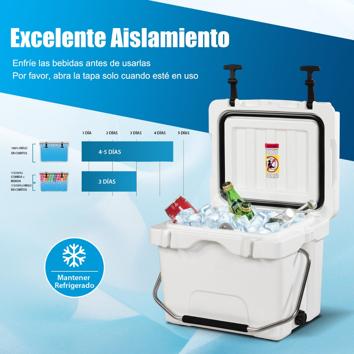 Enfriador 15 L Caja de Hielo Portátil a Prueba de Fugas 24 Latas para Camping 46 x 34 x 33 cm Blanco