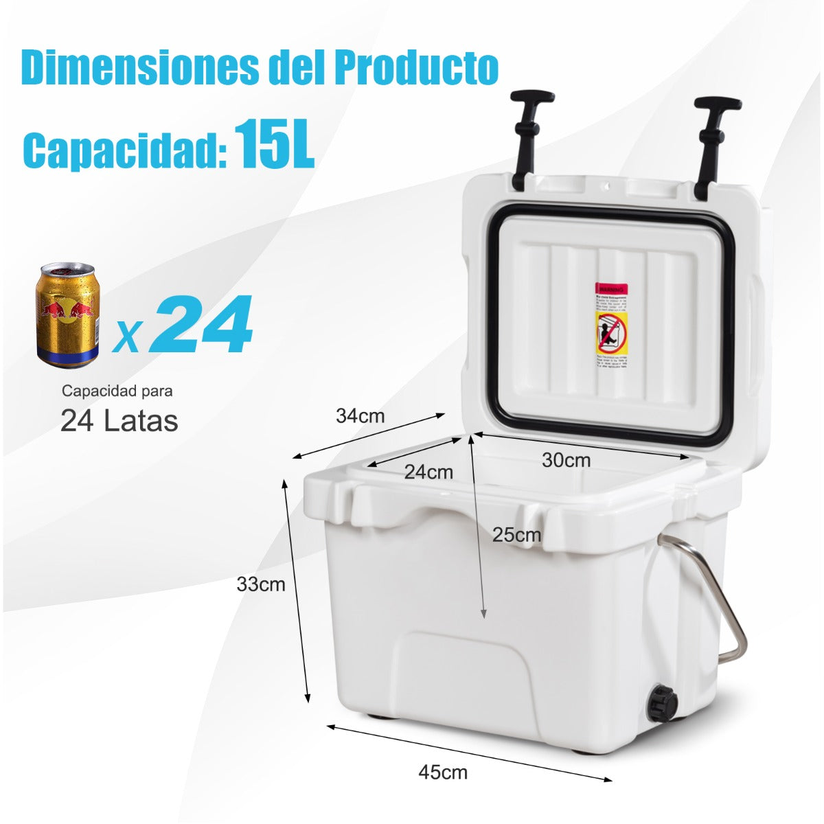 Enfriador 15 L Caja de Hielo Portátil a Prueba de Fugas 24 Latas para Camping 46 x 34 x 33 cm Blanco
