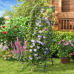 Enrejado de Jardín de 187 cm de Alto para Plantas con Red Postes de Metal Recubiertos de Plástico Marco en A Soporte para Plantas Negro