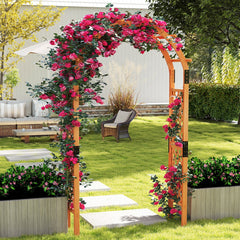 235 cm Pérgola de Madera de Arco de Jardín Enrejado de Madera de Exterior para Plantas Trepadoras Naranja