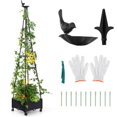 Enrejado de Obelisco para Plantas Trepadoras Soporte Alto con Sistema de Autodrenaje Tamaño Ajustable Ruedas 41 x 41 x 208 cm Negro