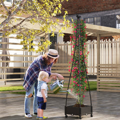 Enrejado de Obelisco para Plantas Trepadoras Soporte Alto con Sistema de Autodrenaje Tamaño Ajustable Ruedas 41 x 41 x 208 cm Negro