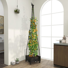 Enrejado de Obelisco para Plantas Trepadoras Soporte Alto con Sistema de Autodrenaje Tamaño Ajustable Ruedas 41 x 41 x 208 cm Negro