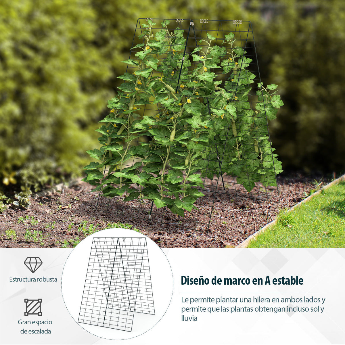 Enrejado de 2 Piezas para Pepinos Soporte para Plantas Trepadoras Verdura Fruta Enrejado para Jardín Invernadero Balcón