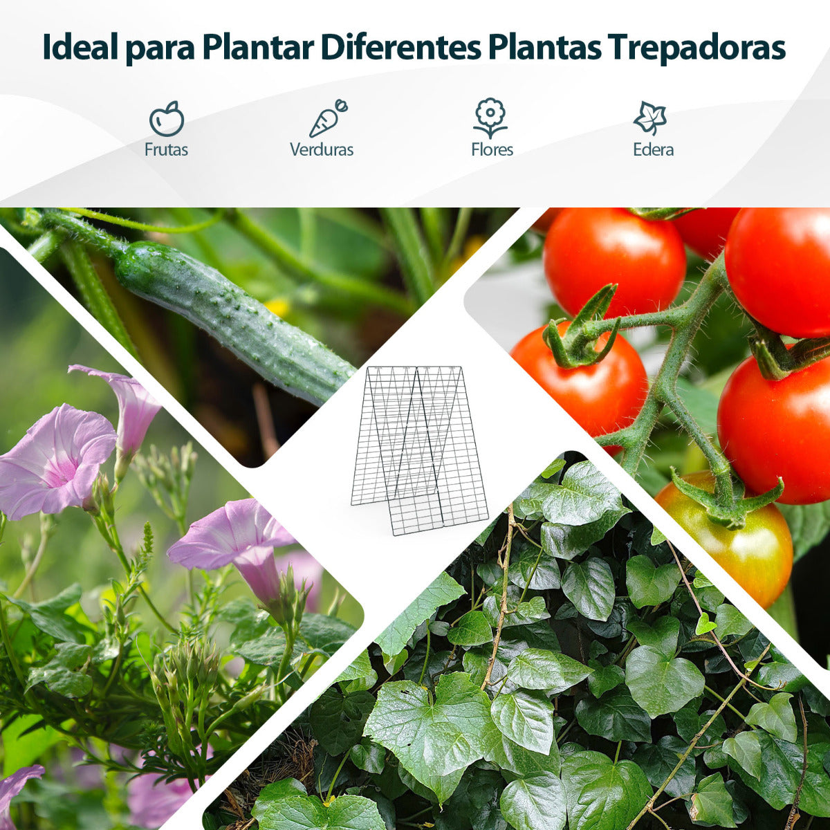 Enrejado de 2 Piezas para Pepinos Soporte para Plantas Trepadoras Verdura Fruta Enrejado para Jardín Invernadero Balcón