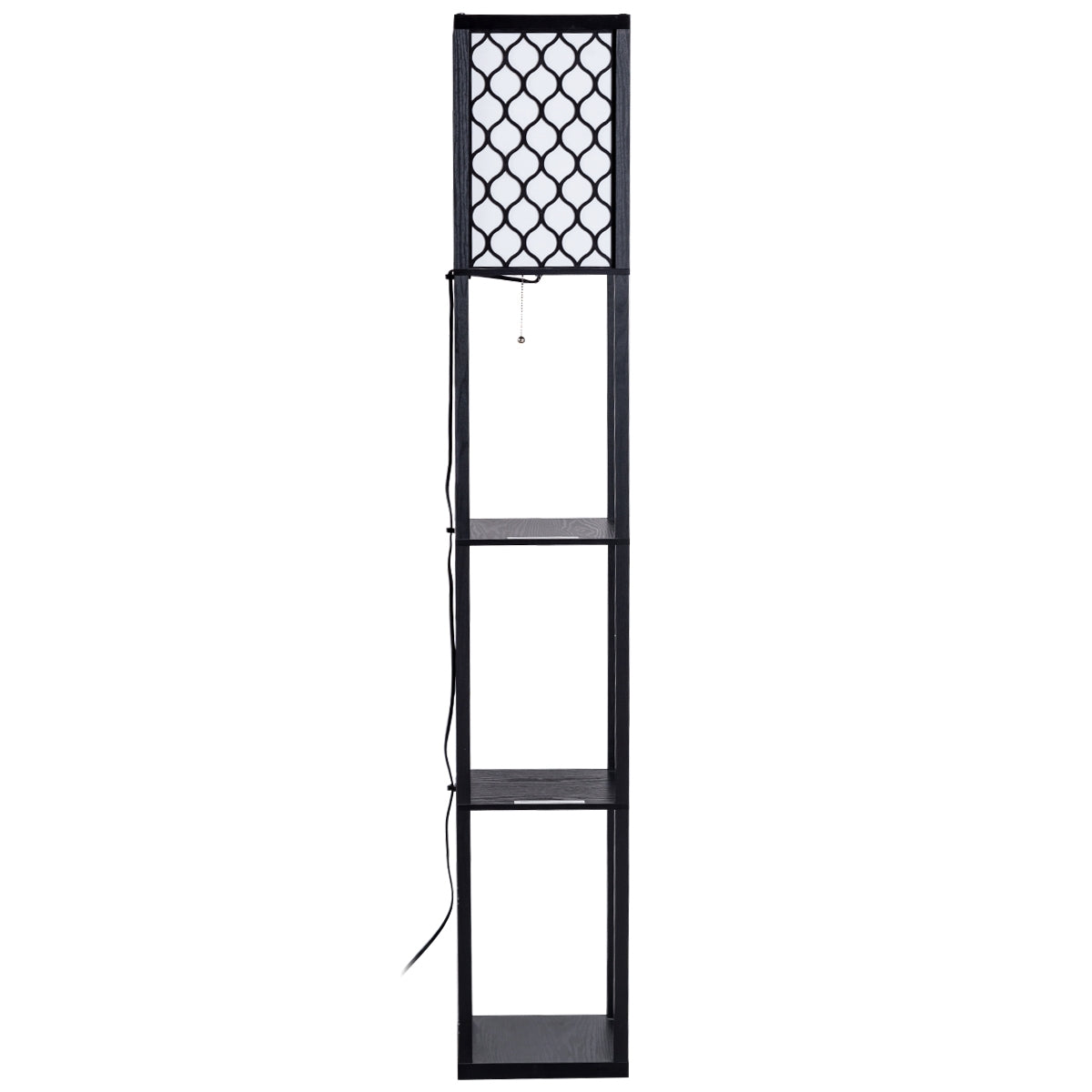 Lámpara con Estante de Madera con 3 Niveles para Decoración Salón y Dormitorio Negro 160 x 26 x 26 cm