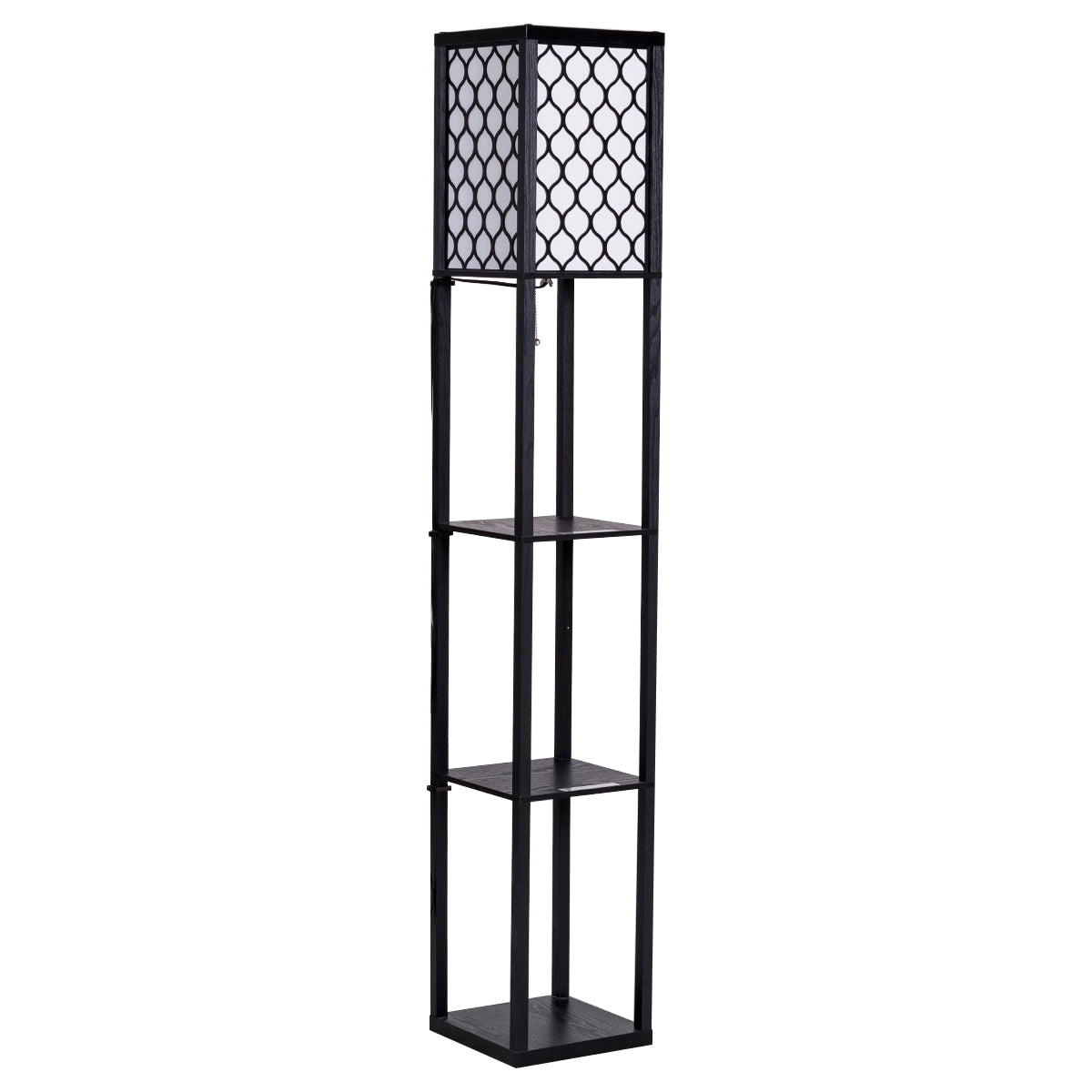 Lámpara con Estante de Madera con 3 Niveles para Decoración Salón y Dormitorio Negro 160 x 26 x 26 cm