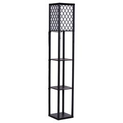Lámpara con Estante de Madera con 3 Niveles para Decoración Salón y Dormitorio Negro 160 x 26 x 26 cm