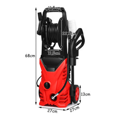 1500 W Hidrolavadora de Alta Presión con Boquilla Cables y Mangueras Limpiadoras a Presión para Jardín Coche Exterior Rojo 27 x 27 x 68 cm