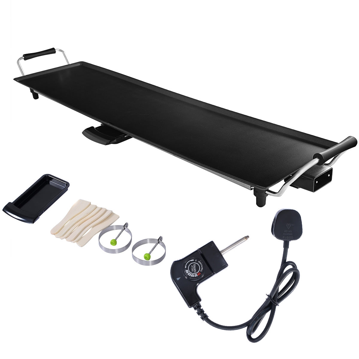 Parrilla Eléctrica de Interior 1800 W con Plancha Antiadherente Amplia y Cajón para Recoger el Aceite Negro 90 x 23 cm