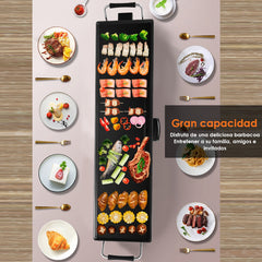 Parrilla Eléctrica de Interior 1800 W con Plancha Antiadherente Amplia y Cajón para Recoger el Aceite Negro 90 x 23 cm