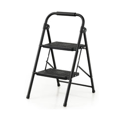 Escalera Plegable de 2 Peldaños de Metal Portátil con Escalones Antideslizantes Amplios Carga 265 KG para Cocina Almacén 47 x 39 x 71 cm