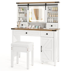 Escritorio de Maquillaje con Espejo y Luces Cajones y Estantes de Almacenamiento Ajustables 107 x 40 x 138 cm Blanco