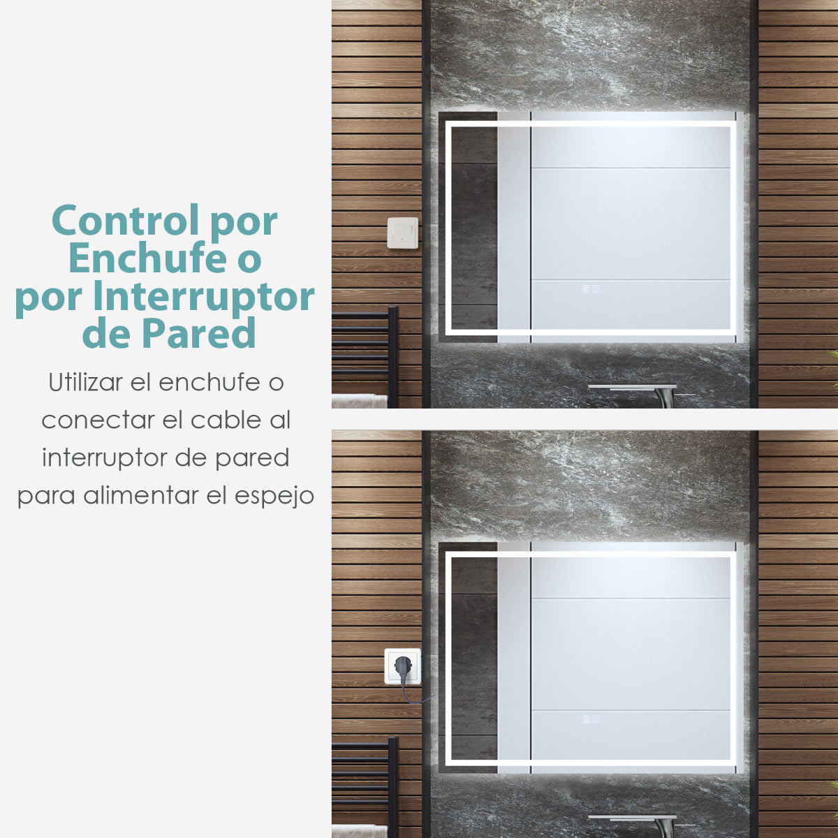 Espejo con Iluminación Led de Baño Función Antivaho Montado en la Pared Temperatura de Color Ajustables Interruptor Táctil 80 x 60 cm