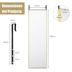 Espejo Colgante a la Puerta de Pared Marco de Aleación de Aluminio Cristal Irrompible 120 x 37 cm Dorado