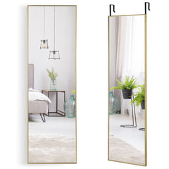 Espejo Colgante a la Puerta de Pared Marco de Aleación de Aluminio Cristal Irrompible 120 x 37 cm Dorado