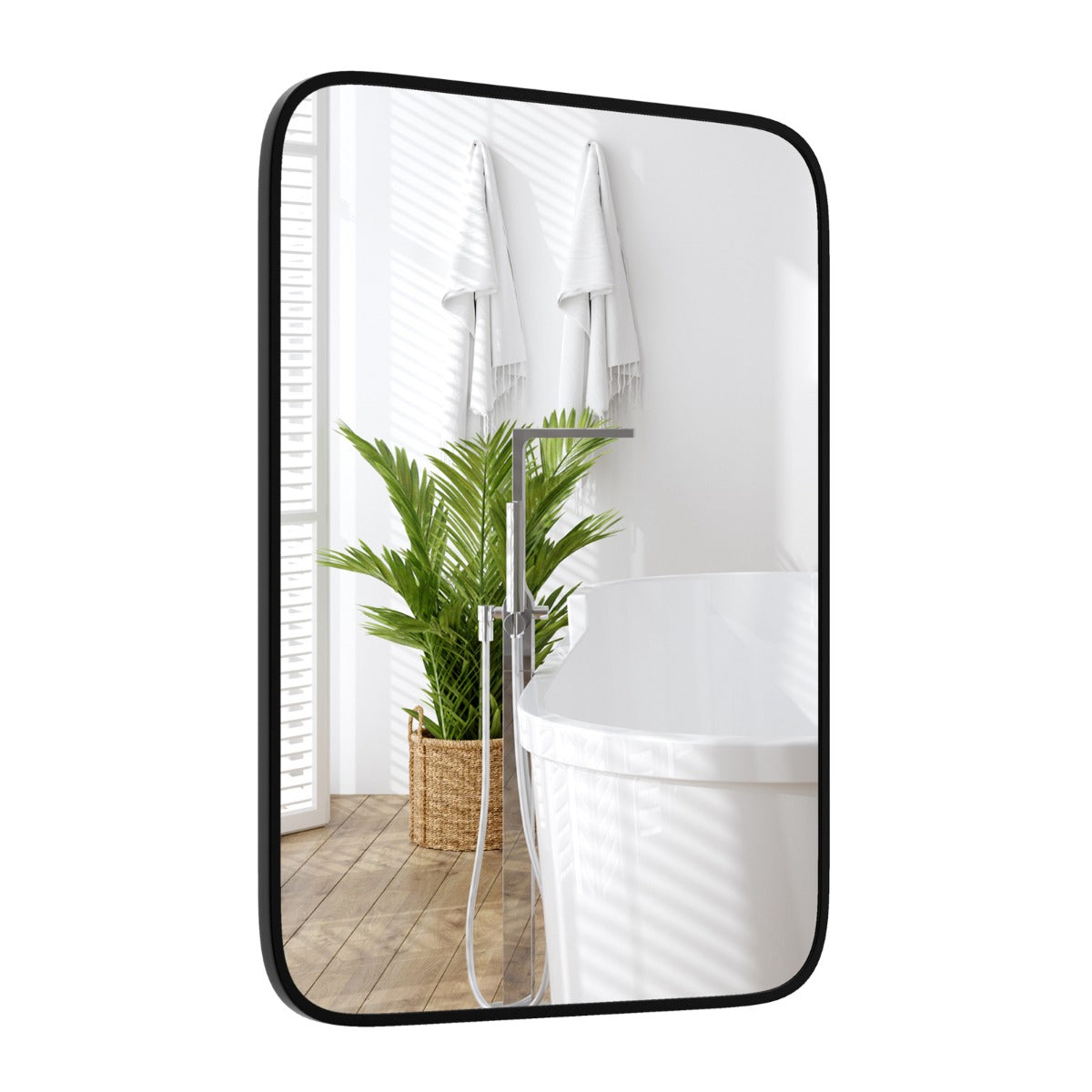 Espejo de Baño Rectangular 70 x 50 x 2 cm Espejo Montado en Pared con Marco de Aluminio Negro