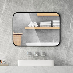 Espejo de Baño Rectangular 70 x 50 x 2 cm Espejo Montado en Pared con Marco de Aluminio Negro
