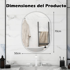 Espejo de Baño Ovalado Montado en Pared con Película a Prueba de Roturas Marco de Aluminio 70,5 x 50,5 x 2 cm