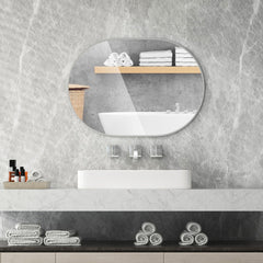 Espejo de Baño Ovalado Montado en Pared con Película a Prueba de Roturas Marco de Aluminio 70,5 x 50,5 x 2 cm