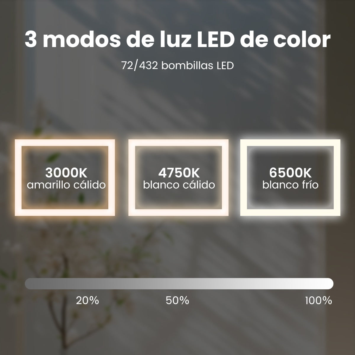 Espejo Cuadrado de Baño LED Antivaho Montado en la Pared con 3 Luces de Color y Táctil Inteligente Función Memoria 70 x 90 cm Plata