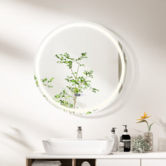 Espejo Redondo de Baño LED Antivaho Montado en la Pared con 3 Luces de Color y Táctil Inteligente Función Memoria 80 x 80 cm Plata