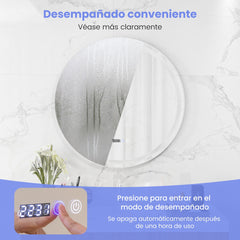 Espejo Redondo de Baño LED Antivaho Montado en la Pared con 3 Luces de Color y Táctil Inteligente Función Memoria 80 x 80 cm Plata