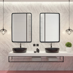 Espejo de Baño de Pared Marco de Metal Espejo Rectangular Redondeado para Baño Pasillo Vestidor Colgado Horizontal/Vertical 76,5 x 56,5 cm