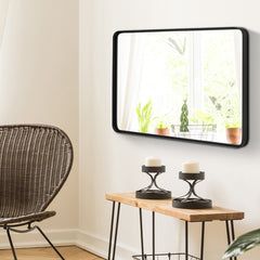 Espejo de Baño de Pared Marco de Metal Espejo Rectangular Redondeado para Baño Pasillo Vestidor Colgado Horizontal/Vertical 76,5 x 56,5 cm