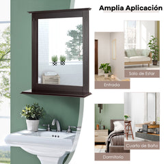 Espejo de Baño con Estante Adicional Espejo de Pared para Baño Lavabo Dormitorio 57 x 12 x 68,5 cm Marrón
