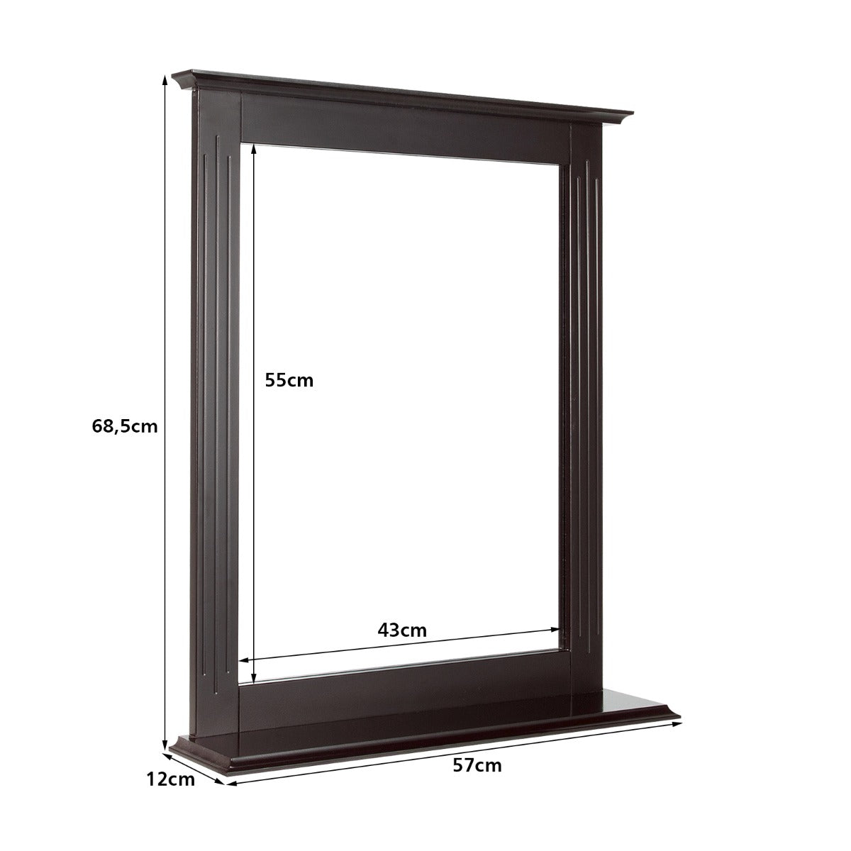 Espejo de Baño con Estante Adicional Espejo de Pared para Baño Lavabo Dormitorio 57 x 12 x 68,5 cm Marrón
