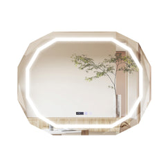 Espejo de Pared LED con 3 Luces de Color Función de Memoria Lectura de Tiempo y Temperatura Espejo Elíptico para Baño 91,5 x 71 cm Plata