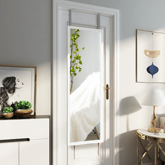Espejo de Cuerpo Entero Montado en la Pared con Ganchos Espejo de Maquillaje para Puerta Dormitorio Salón Vestuarios Blanco 120 x 37 cm