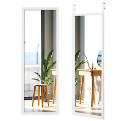 Espejo de Cuerpo Entero Montado en la Pared con Ganchos Espejo de Maquillaje para Puerta Dormitorio Salón Vestuarios Blanco 120 x 37 cm