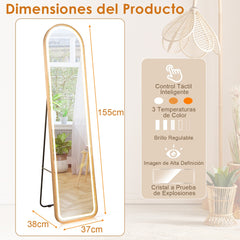 Espejo de Cuerpo Completo con Luces LED Marco de Aluminio Iluminación de 3 Colores Espejo Colgante o Montado en Pared 37 x 38 x 155 cm Oro