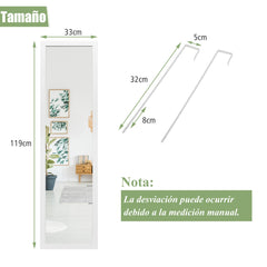Espejo de Cuerpo Entero Montado a la Pared con Ganchos para Puerta Espejo para Dormitorio Salón Vestidor Vestíbulo 33 x 119 cm Blanco