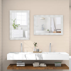 Espejo de Pared de 106x71,5cm Estilo Rústico con Marco de Madera Caucho Maciza Vertical y Horizontal para Baño Dormitorio Entrada Blanco