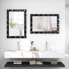Espejo de Pared de 106x71,5cm Estilo Rústico con Marco de Madera Caucho Maciza Vertical y Horizontal para Baño Dormitorio Entrada Negro