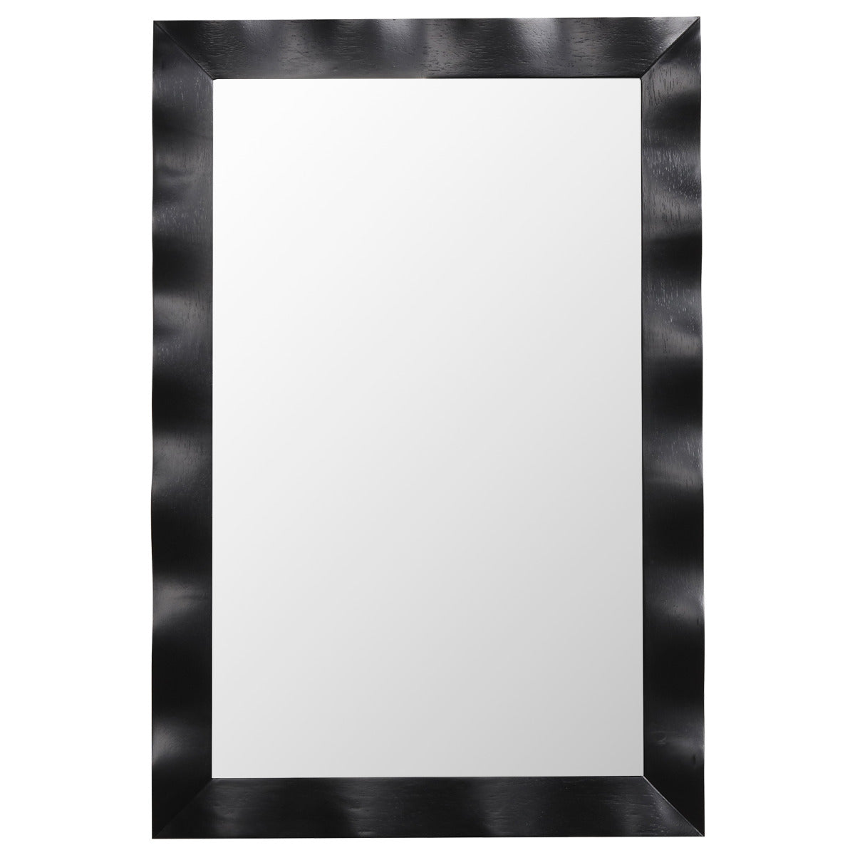 Espejo de Pared de 106x71,5cm Estilo Rústico con Marco de Madera Caucho Maciza Vertical y Horizontal para Baño Dormitorio Entrada Negro